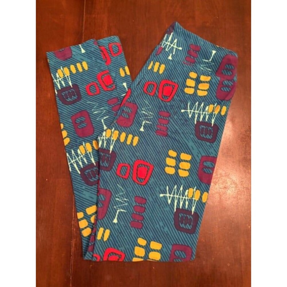 LuLaRoe leggings os blue yellow red purple vintage hippy colorful hard to find